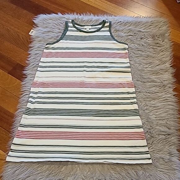 J jill womens Green, red,, tan and white stripped cotton dress with pockets - Picture 1 of 5